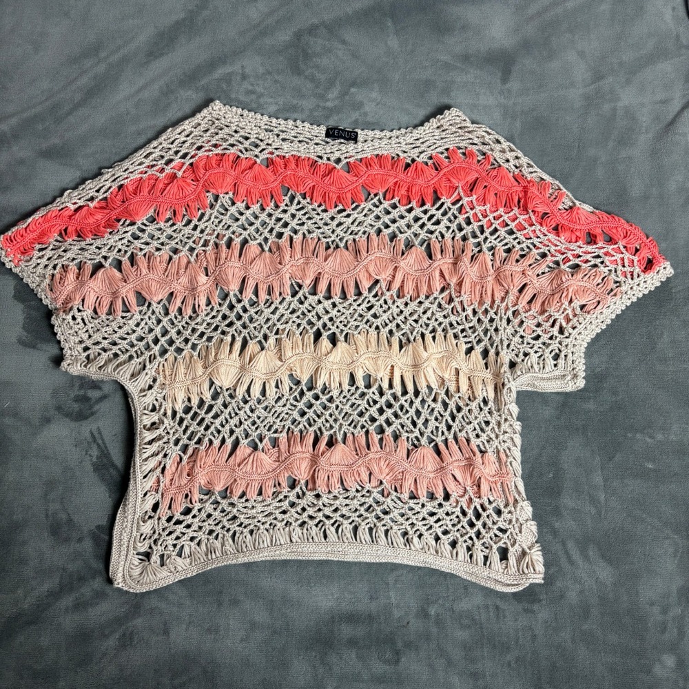 Venus Crochet Open Knit Top Coral Blush Beige Boho Coastal Festival Cover Up